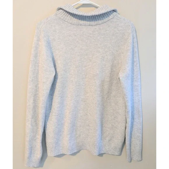 Pure Jill Women's Small Gray Heathered Knit Collared V Neck Long Sleeve Sweater - Picture 2 of 4